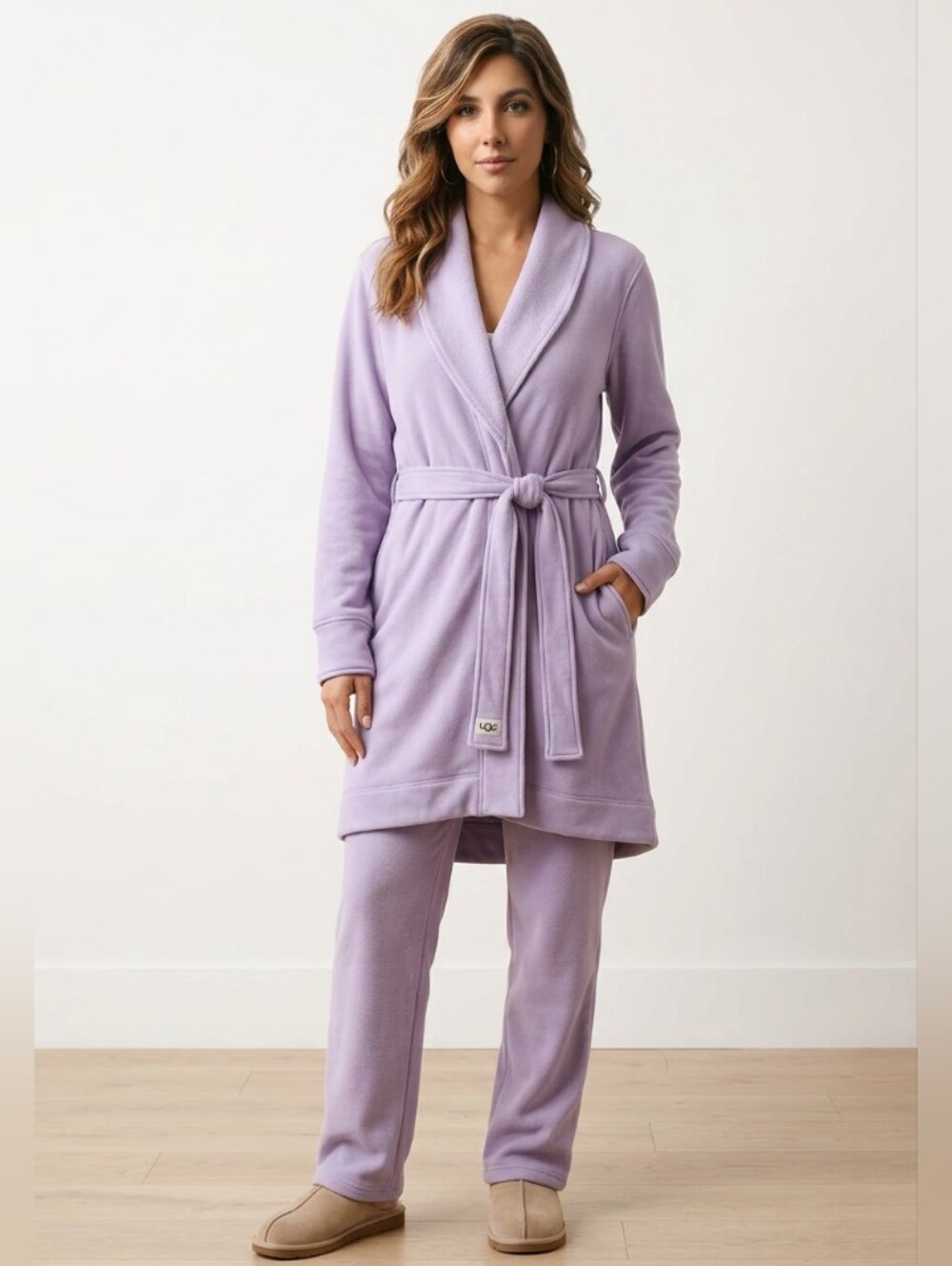 Ugg Duffield II Fleece & Jersey Belted Bath Robe Lavender Purple Size L ~ CLEAN